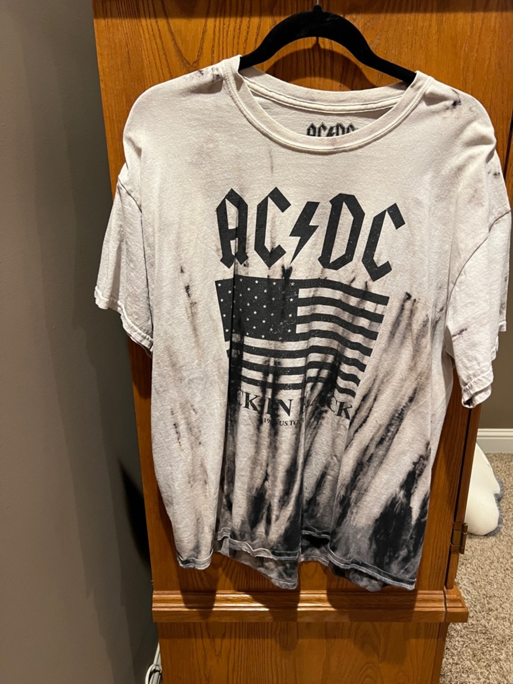 AC/DC Black and White Tie-Dye Flag Graphic Kids Tee